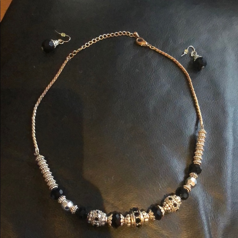 Black and silver antique necklace and earrings